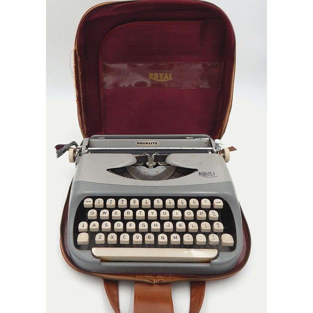 Royal McBee Holland Royalite Portable Typewriter & Case Vintage Grey